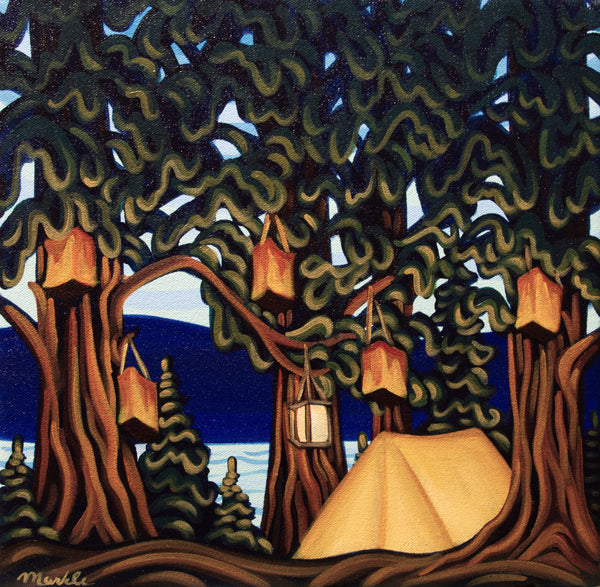 Cedar Campsite, 12"X12" original painting
